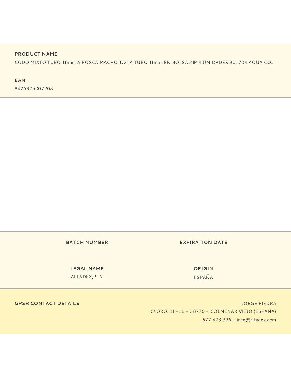 Codo mixto tubo 16mm a rosca macho 1/2" a tubo 16mm en bolsa zip 4 unidades 901704 aqua control