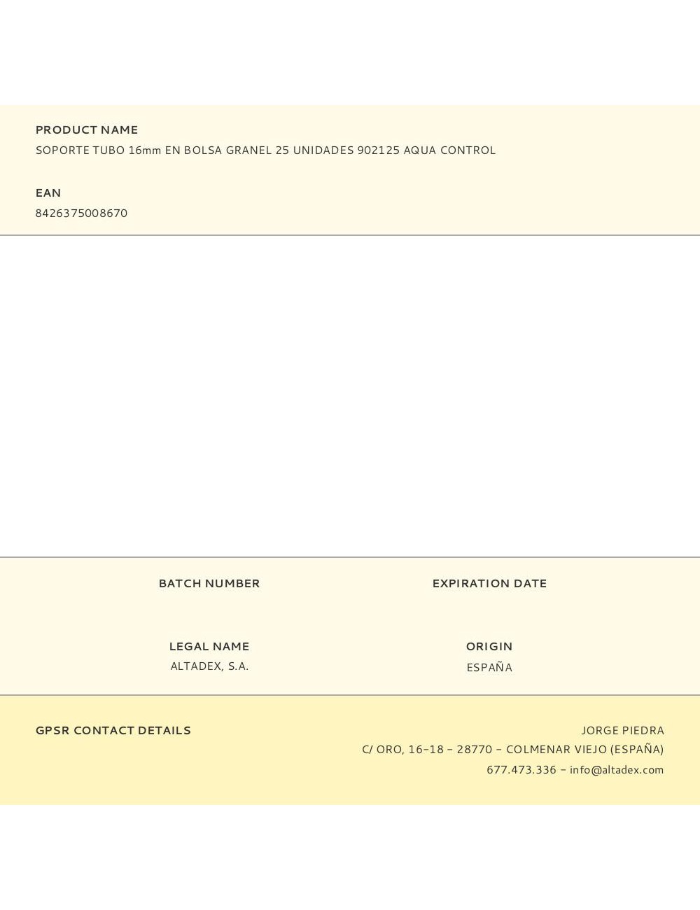 Soporte tubo 16mm en bolsa granel 25 unidades 902125 aqua control