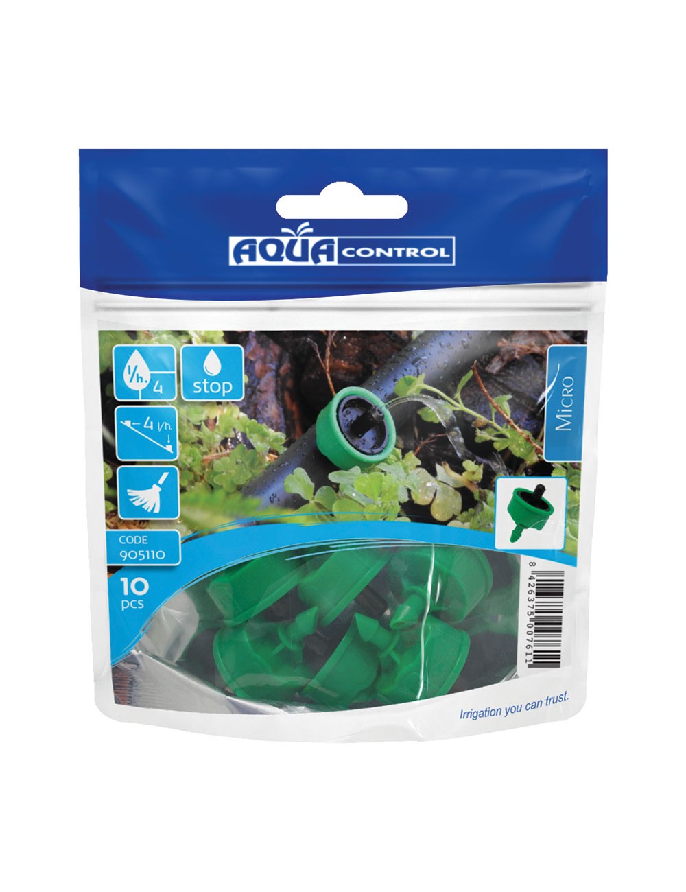 10 goteros stopper 4 l/h. autocompensado y autolimpiable antidrenante 905110 aqua control