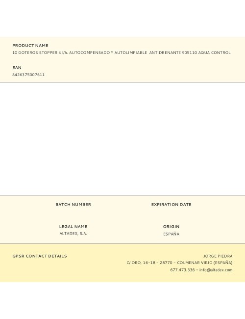 10 goteros stopper 4 l/h. autocompensado y autolimpiable antidrenante 905110 aqua control