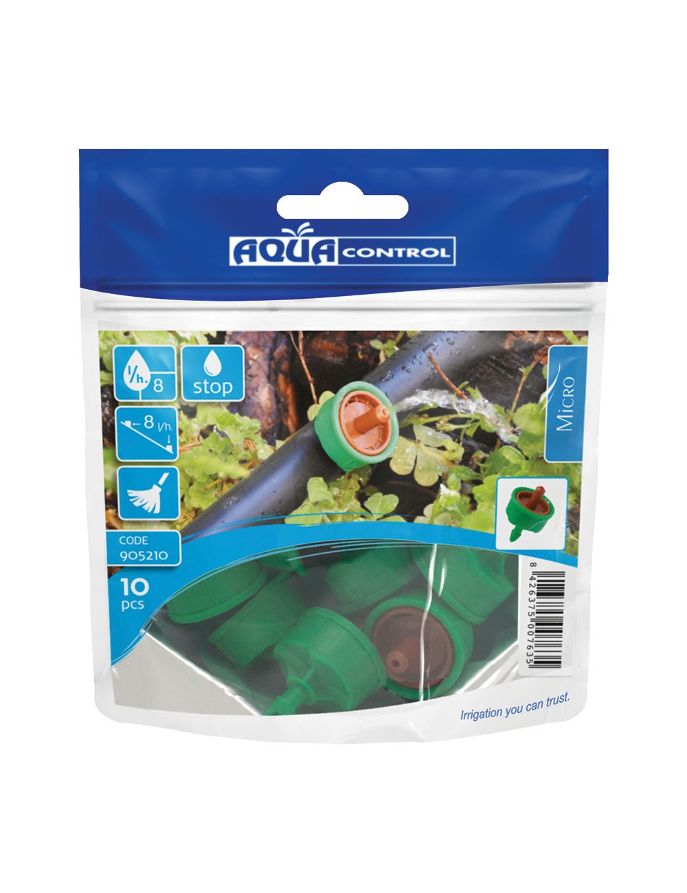 10 goteros stopper 8 l/h. - autocompensado y autolimpiable antidrenante 905210 aqua control