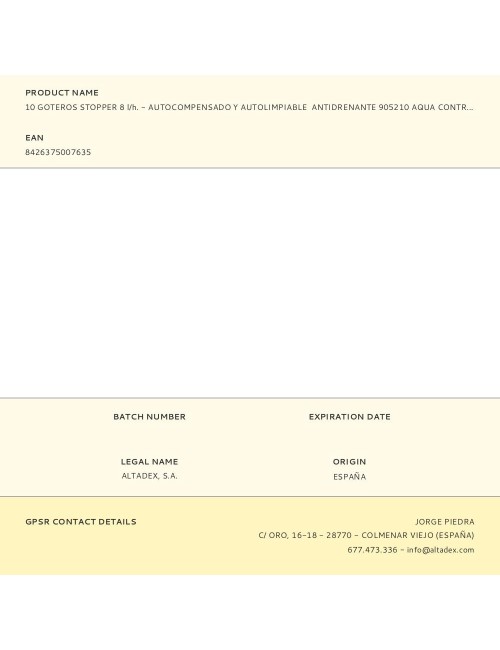 10 goteros stopper 8 l/h. - autocompensado y autolimpiable antidrenante 905210 aqua control