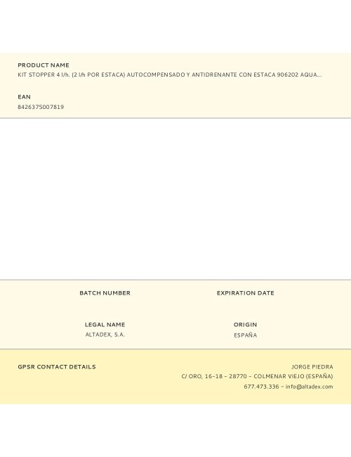 Kit stopper 4 l/h. (2 l/h por estaca) autocompensado y antidrenante con estaca 906202 aqua control