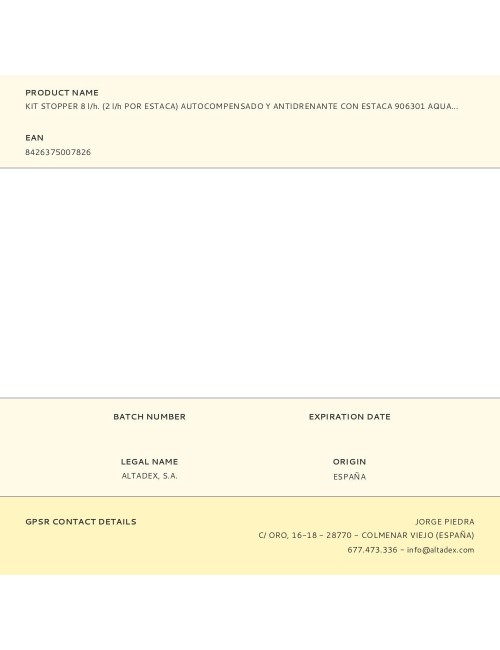 Kit stopper 8 l/h. (2 l/h por estaca) autocompensado y antidrenante con estaca 906301 aqua control