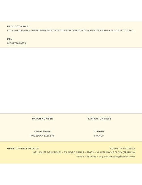 Kit miniportamanguera aquabalcony equipado con 10 m de manguera, lanza ergo 8 jet y 2 racores. color azul