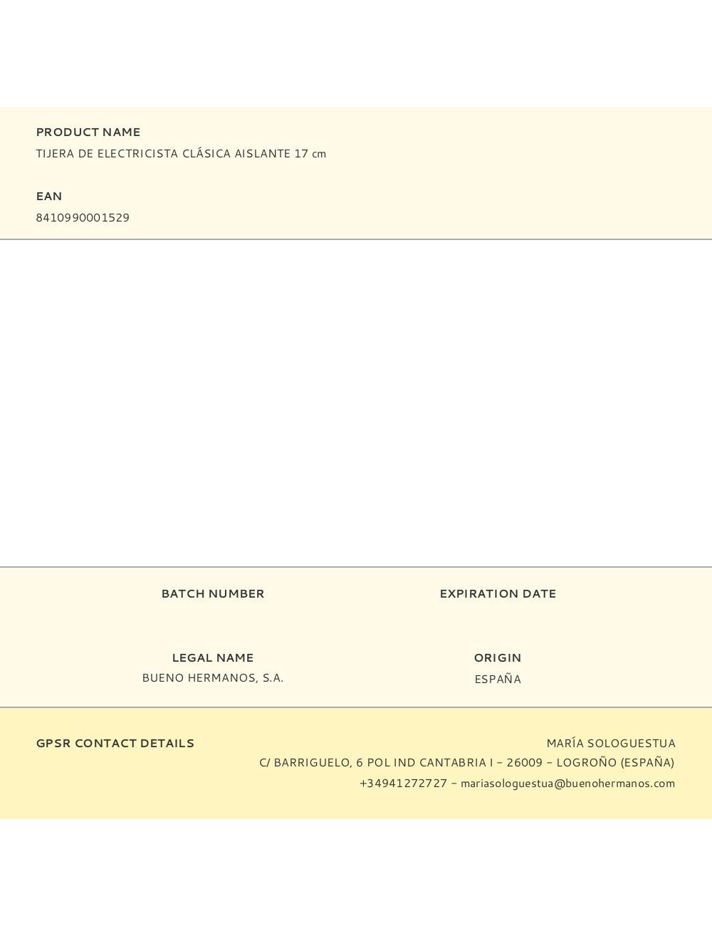 Tijera de electricista clásica aislante 17 cm