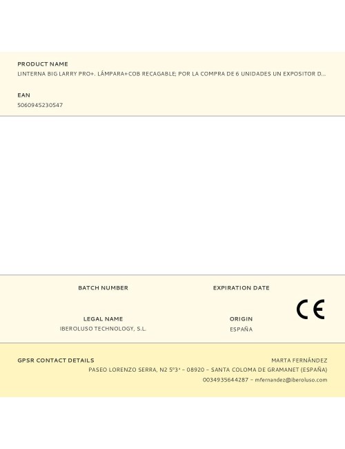 Linterna big larry pro+. lámpara+cob recagable por la compra de 6 unidades un expositor de regalo