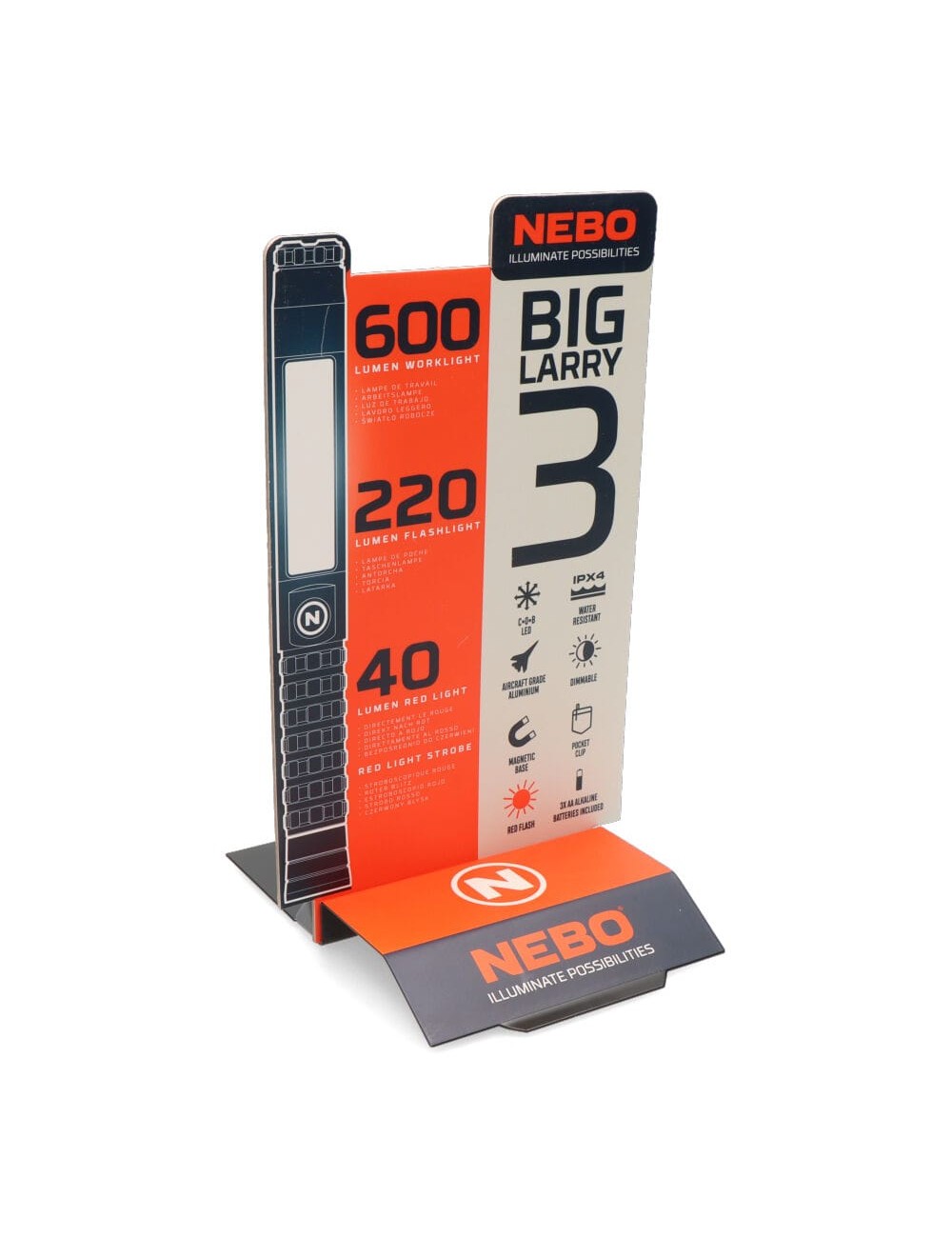 Linterna big larry 3. lámpara+cob por la compra de 12 unidades un expositor de regalo