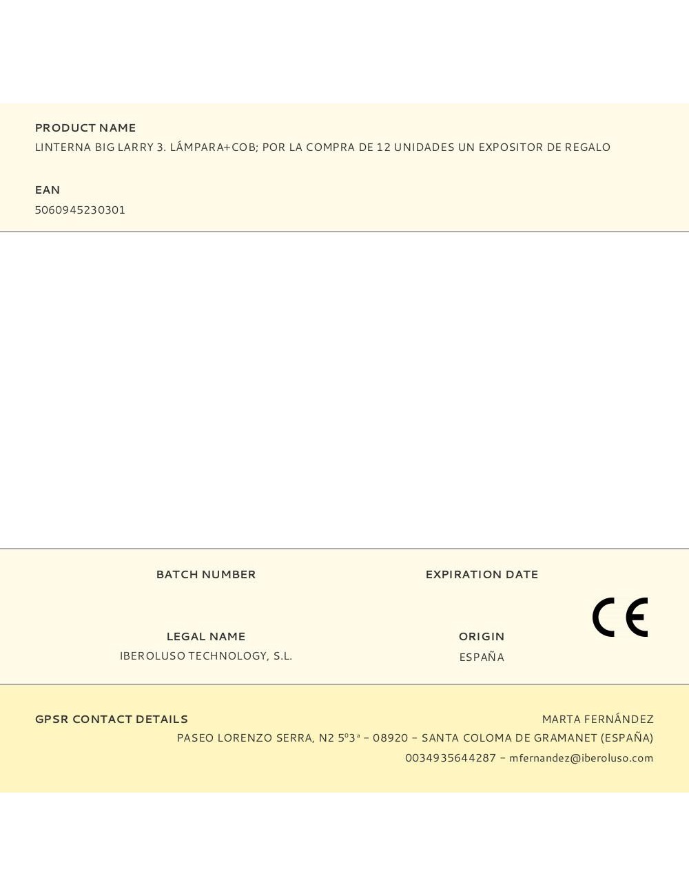 Linterna big larry 3. lámpara+cob por la compra de 12 unidades un expositor de regalo