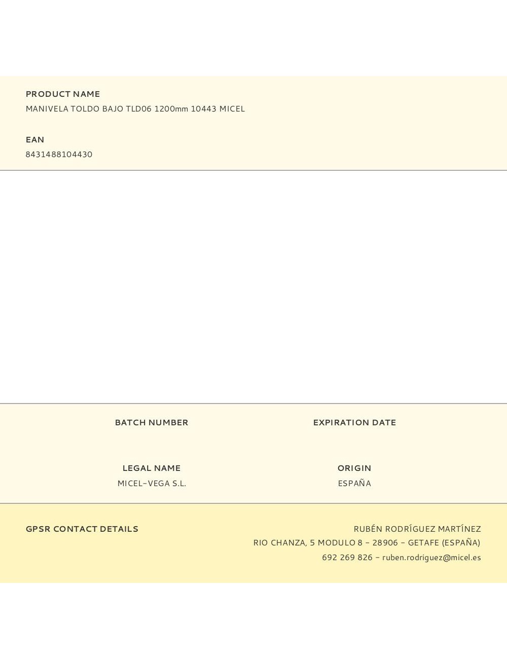 Manivela toldo bajo tld06 1200mm 10443 micel