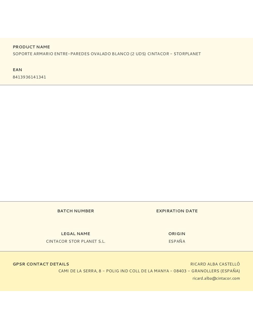 Soporte armario entre-paredes ovalado blanco (2 uds) cintacor - storplanet