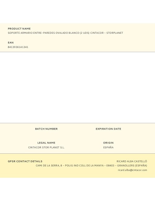 Soporte armario entre-paredes ovalado blanco (2 uds) cintacor - storplanet