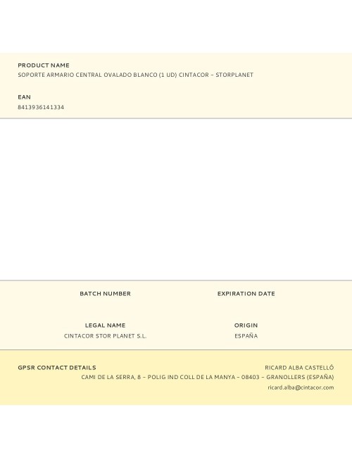 Soporte armario central ovalado blanco (1 ud) cintacor - storplanet