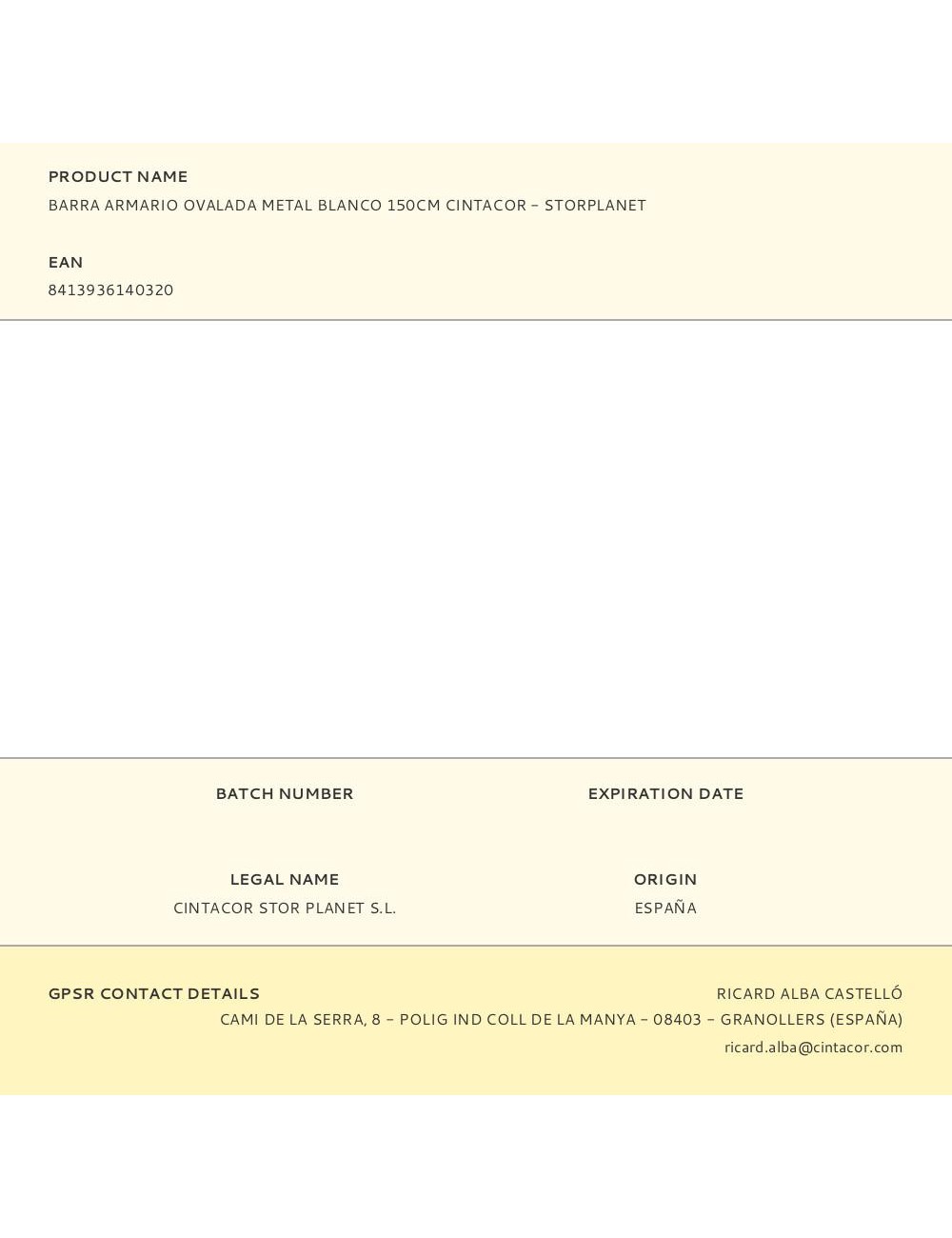 Barra armario ovalada metal blanco 150cm cintacor - storplanet