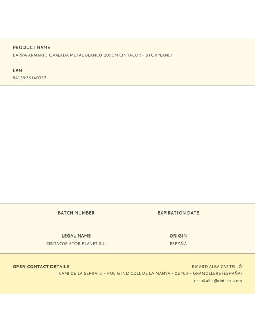 Barra armario ovalada metal blanco 200cm cintacor - storplanet