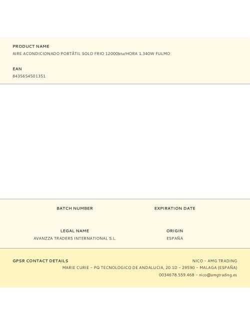 Aire acondicionado portátil solo frio 12000btu/hora 1.340w fulmo