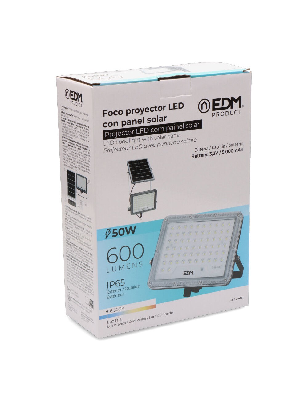 Foco proyector solar slim 50 w 600 lm 6500 k luz fría