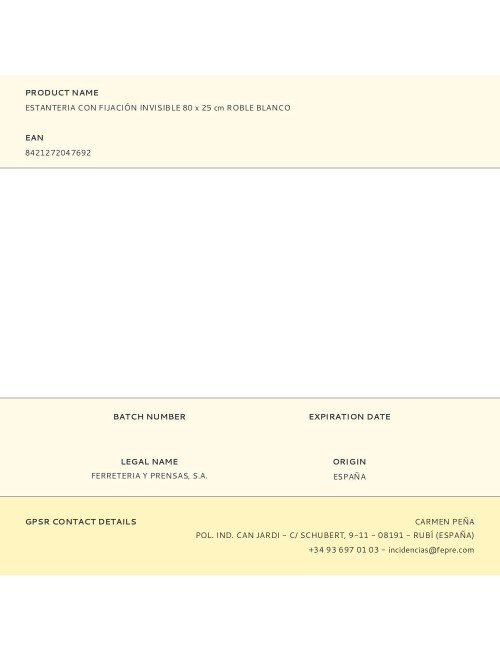 Estanteria con fijación invisible 80 x 25 cm roble blanco