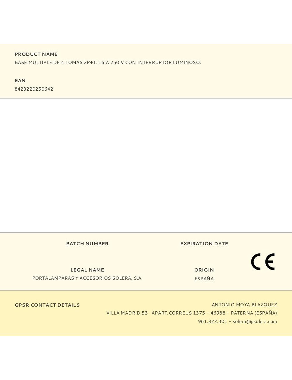 Base múltiple de 4 tomas 2p+t, 16 a 250 v con interruptor luminoso.