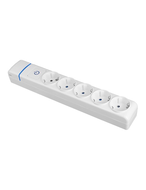 Base múltiple de 5 tomas 2p+t, 16 a 250 v con interruptor luminoso.