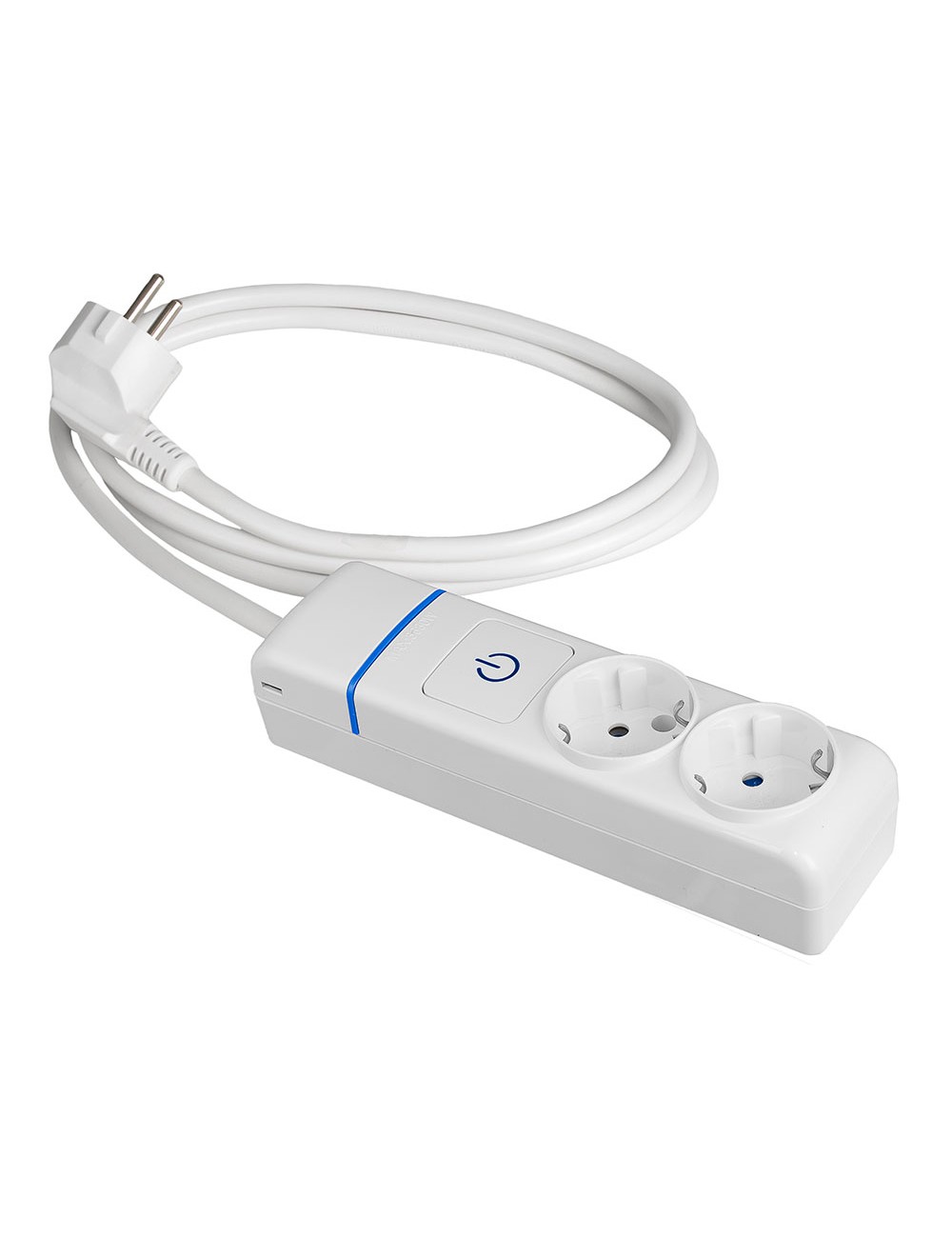 Base múltiple con 2 tomas 2p+t, con interruptor luminoso, 1,5 m cable h05vv-f 3g1,5 mm, blanca