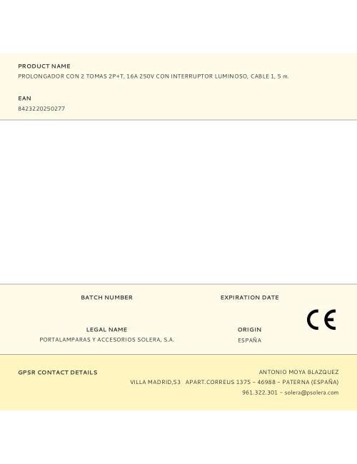 Base múltiple con 2 tomas 2p+t, con interruptor luminoso, 1,5 m cable h05vv-f 3g1,5 mm, blanca