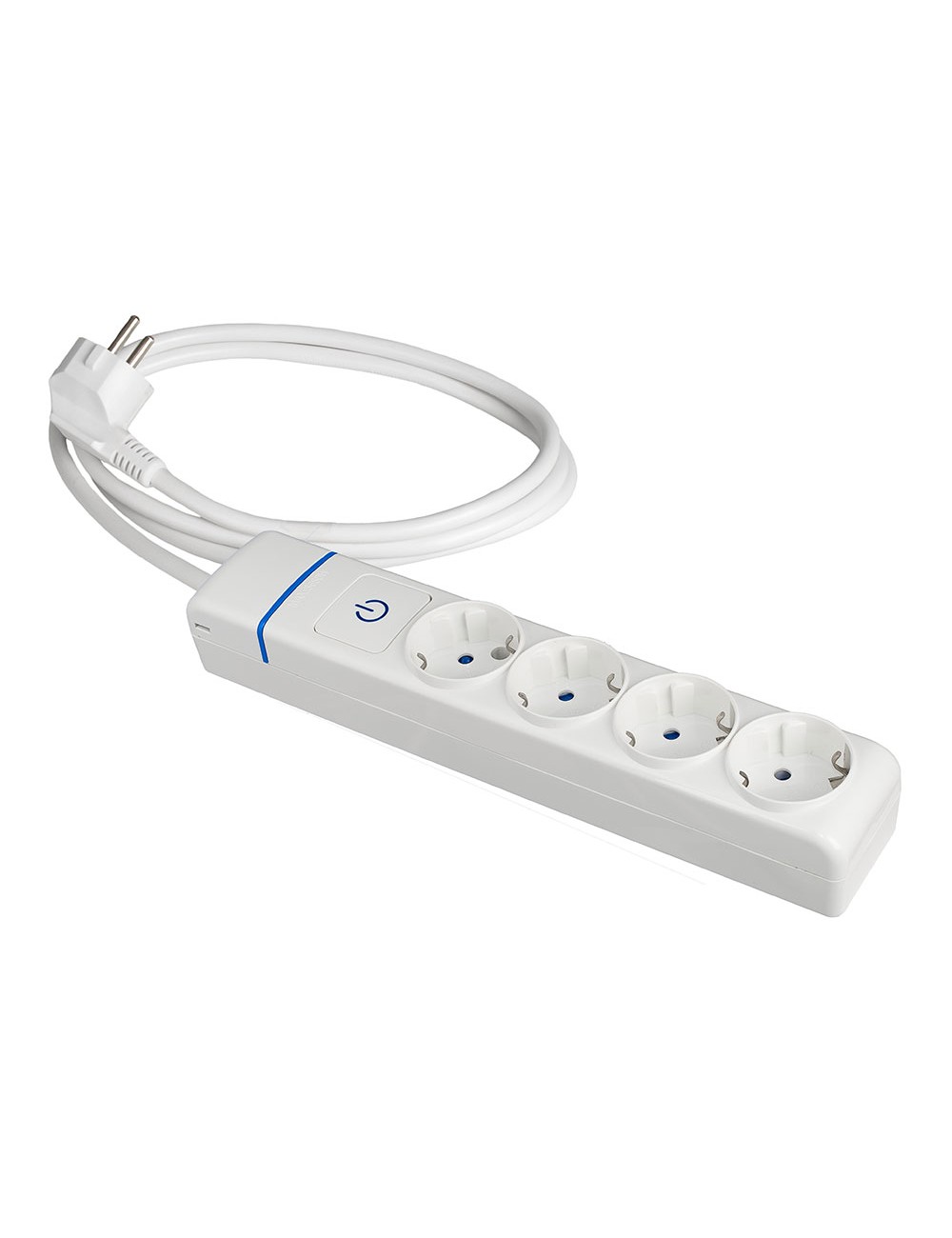 Base múltiple con 4 tomas 2p+t, con interruptor luminoso, 1,5 m cable h05vv-f 3g1,5 mm, blanca