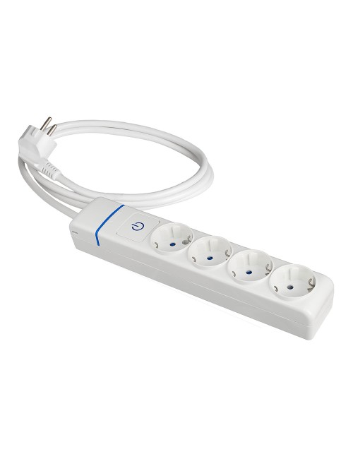 Base múltiple con 4 tomas 2p+t, con interruptor luminoso, 1,5 m cable h05vv-f 3g1,5 mm, blanca