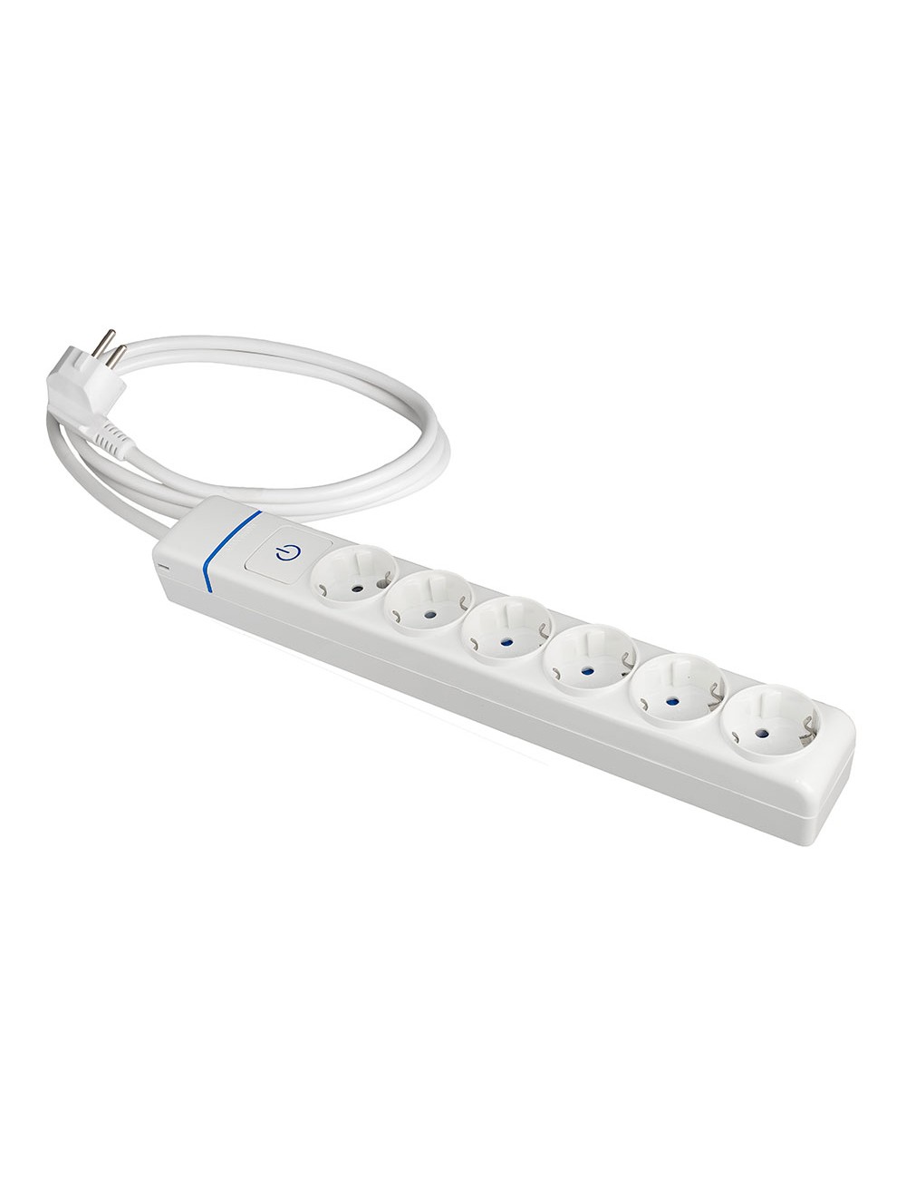 Base múltiple con 6 tomas 2p+t, con interruptor luminoso, 1,5 m cable h05vv-f 3g1,5 mm, blanca