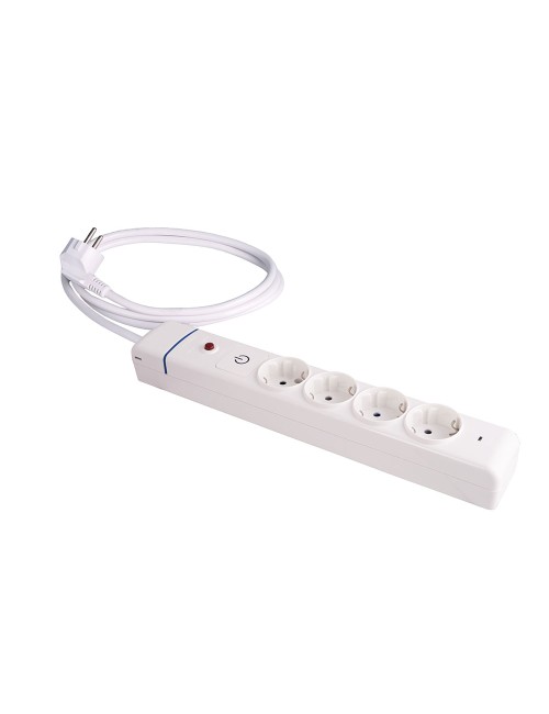 Base múltiple, 4 tomas 2p+t, con interruptor + protector, 1,5 m cable h05vv-f 3g1,5 mm, 16a 250v~, blanca
