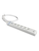 Base múltiple, 5 tomas 2p+t, con interruptor + 2 usb, 1,5 m cable h05vv-f 3g1,5 mm, 16a 250v~, blanca