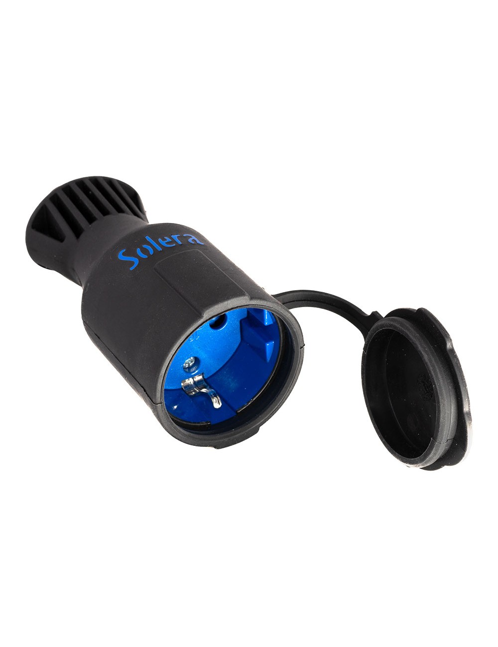 Base móvil bipolar con t/t lateral 2p+t tipo f 16 a 250 v, caucho negro