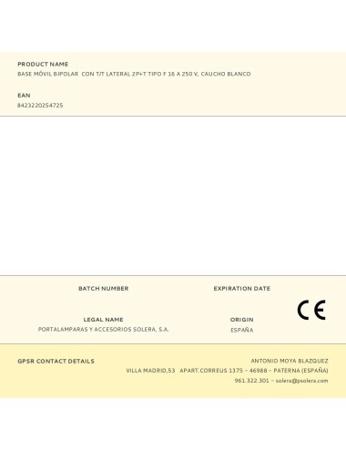 Base móvil bipolar con t/t lateral 2p+t tipo f 16 a 250 v, caucho blanco