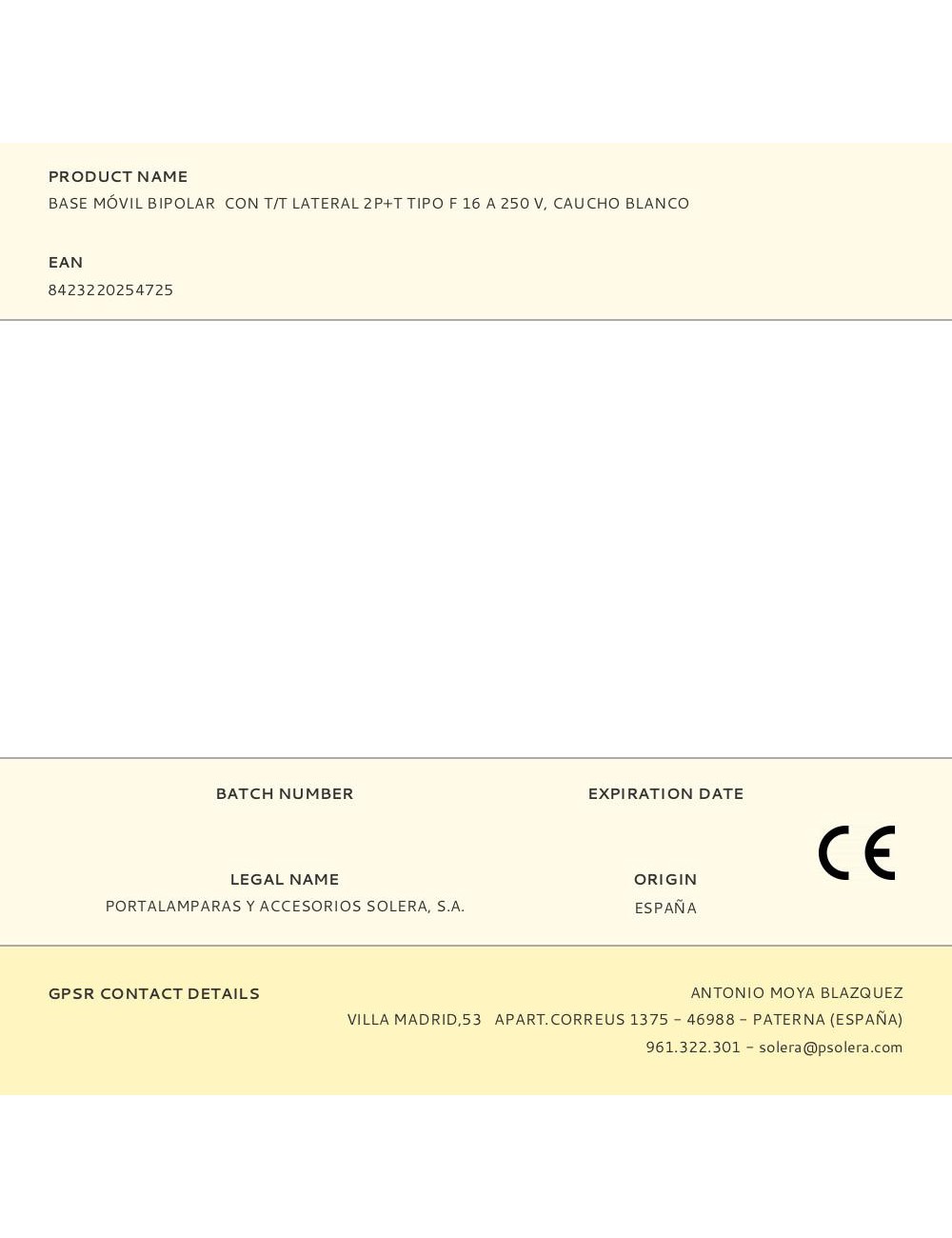 Base móvil bipolar con t/t lateral 2p+t tipo f 16 a 250 v, caucho blanco