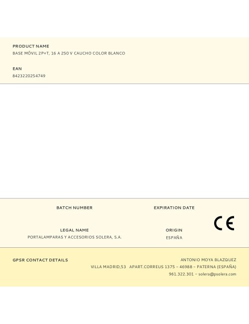 Base móvil 2p+t, 16 a 250 v caucho color blanco