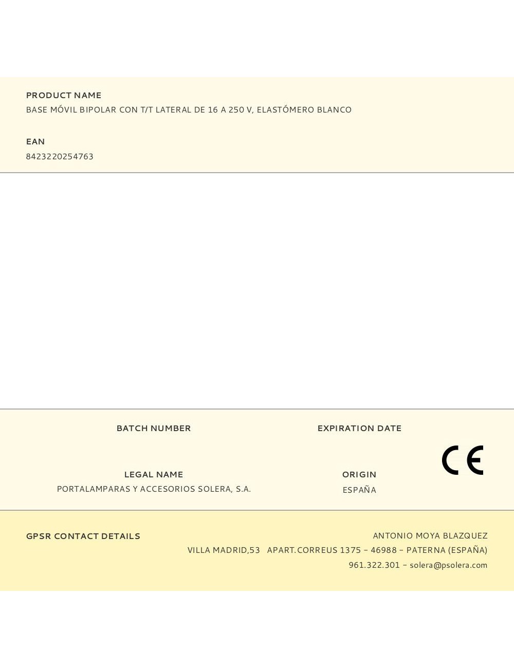 Base móvil bipolar con t/t lateral de 16 a 250 v, elastómero blanco