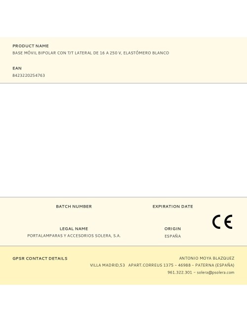 Base móvil bipolar con t/t lateral de 16 a 250 v, elastómero blanco