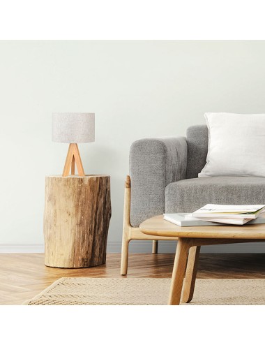 Lámpara mesa e27 madera y tela (bombilla no incluida)