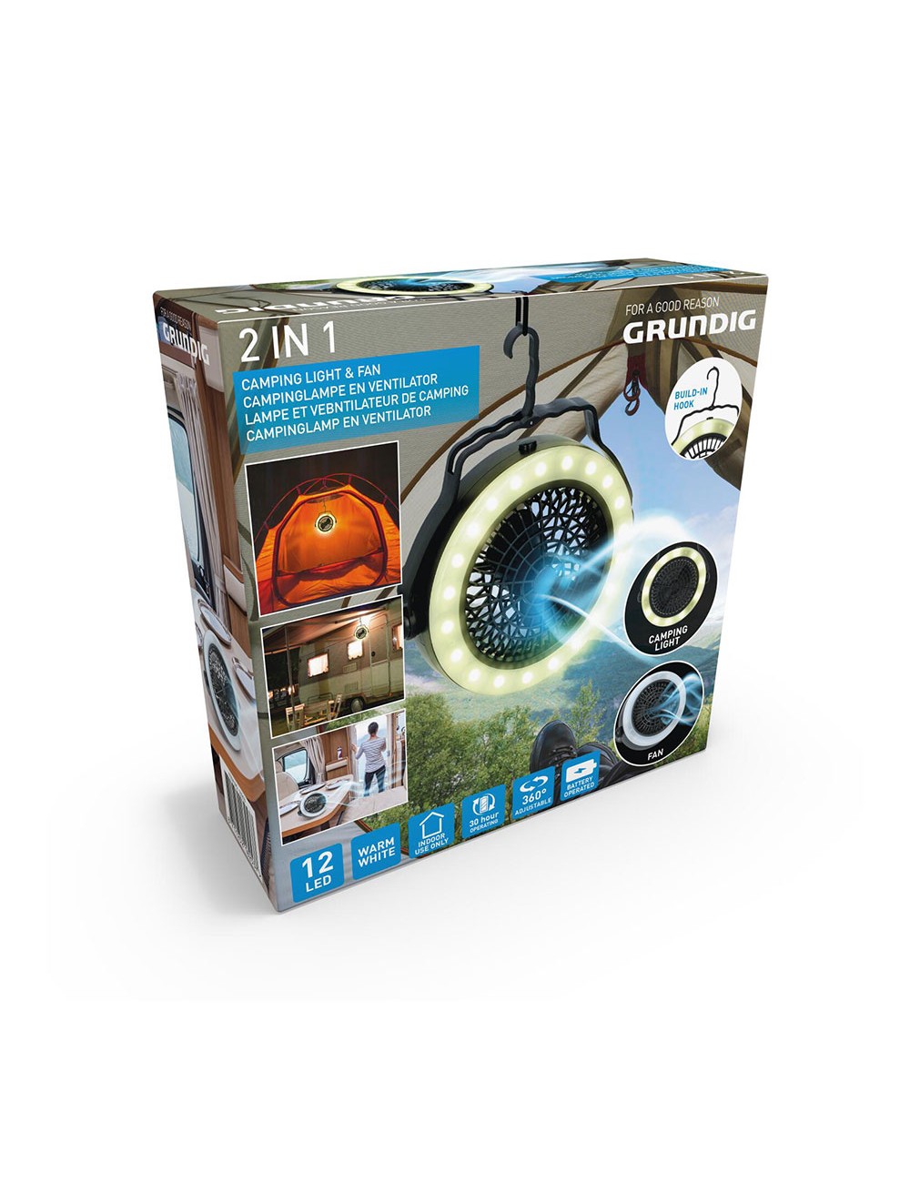 Luz y ventilador para acampar ø19,5 x 6,3 cm