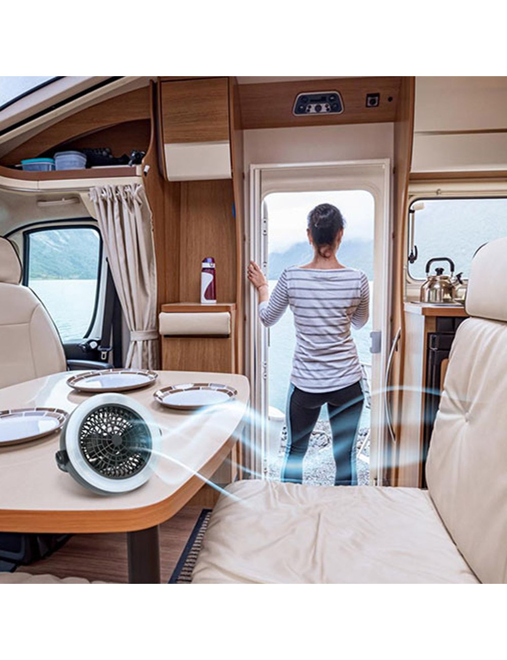 Luz y ventilador para acampar ø19,5 x 6,3 cm