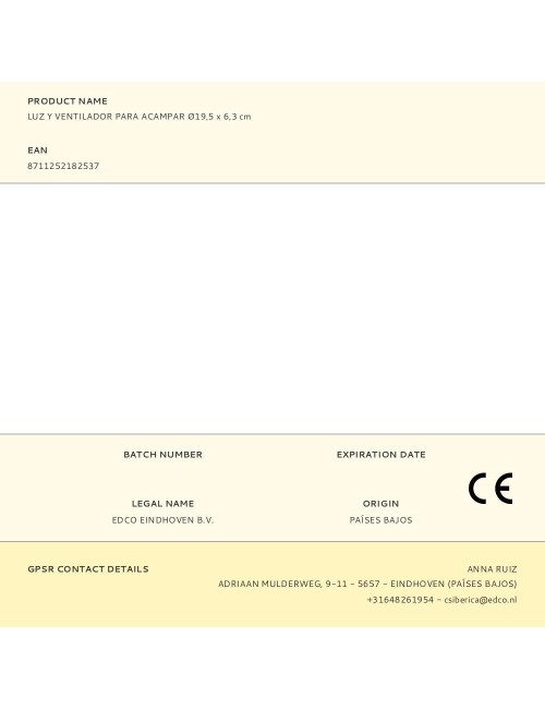 Luz y ventilador para acampar ø19,5 x 6,3 cm