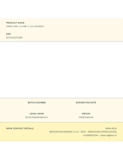 Cable usb-c a usb-c 1,2 m blanco