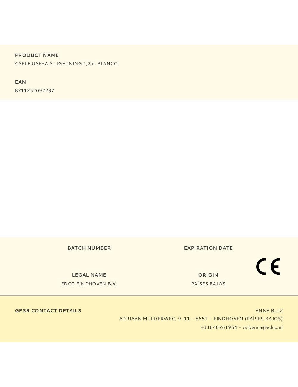 Cable usb-a a lightning 1,2 m blanco