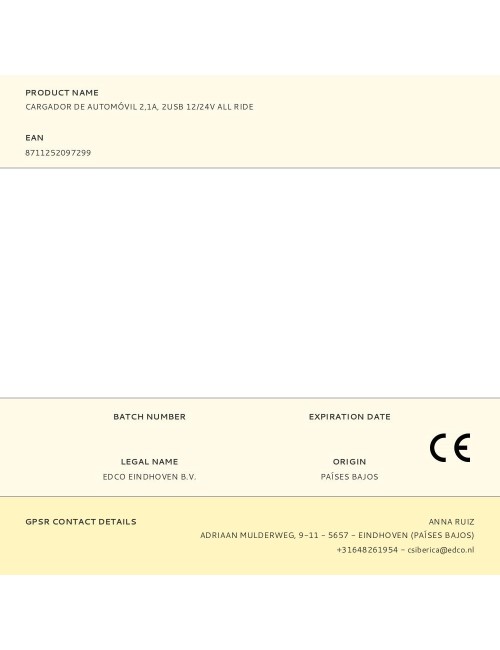 Cargador de automóvil 2,1a, 2usb 12/24v all ride