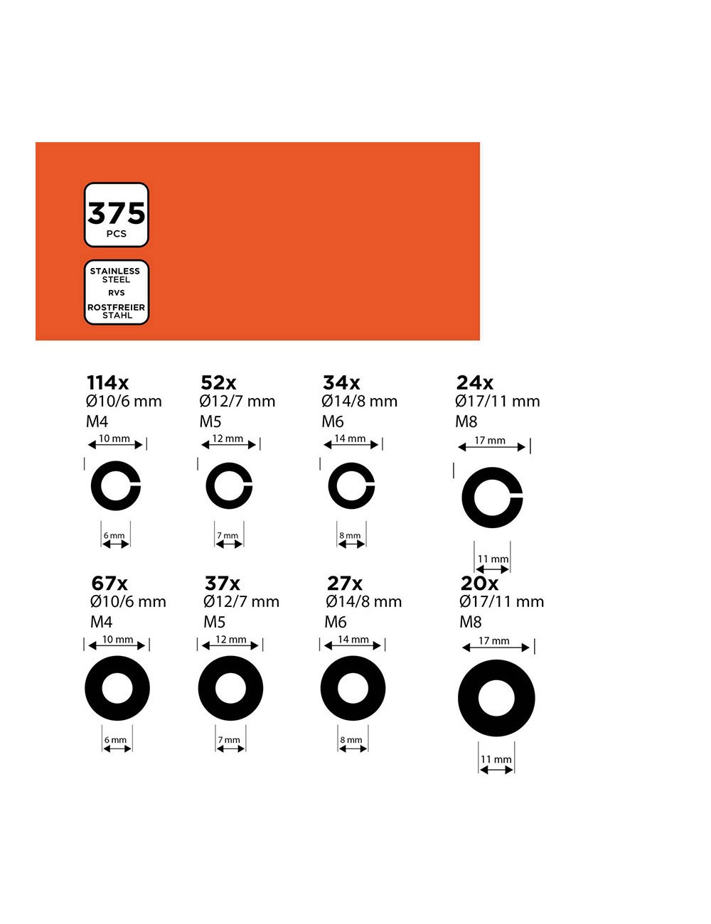 Surtido de arandelas planas y de seguridad black+decker