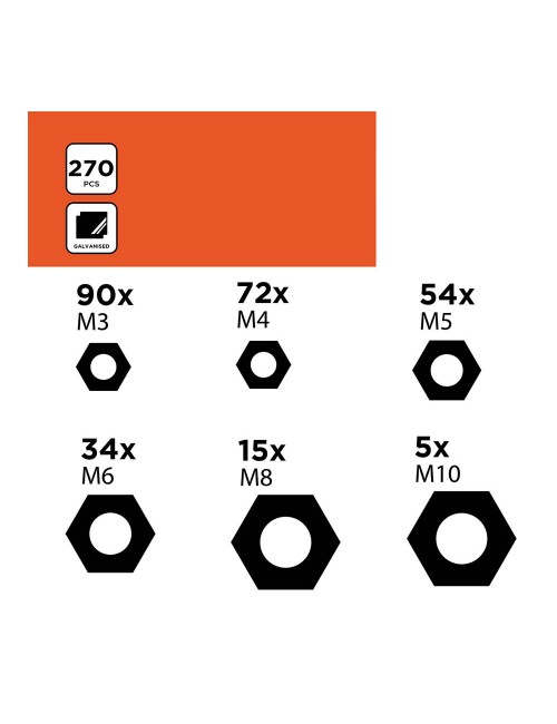 Surtido de tuercas 270 piezas black+decker