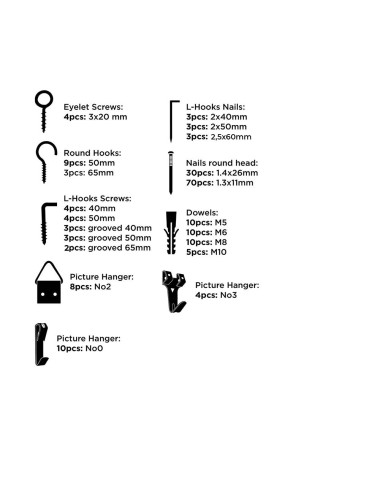 Surtido de alcayatas/hembrillas/ganchos y colgadores para cuadros 198 piezas st/pl black+decker