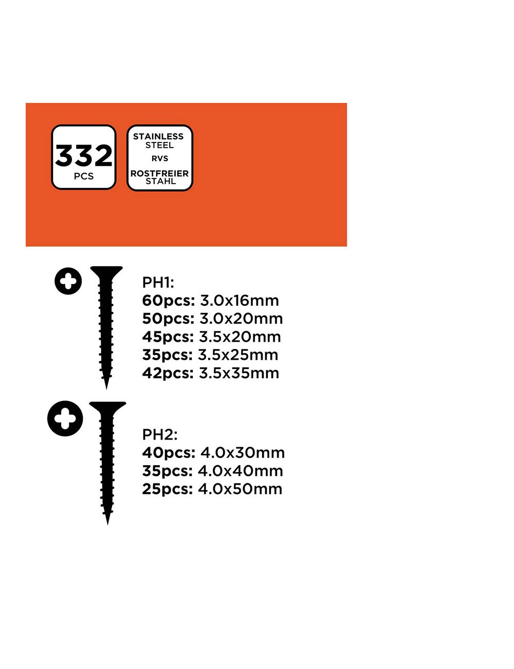 Surtido de tornillos para madera cabeza ph black+decker