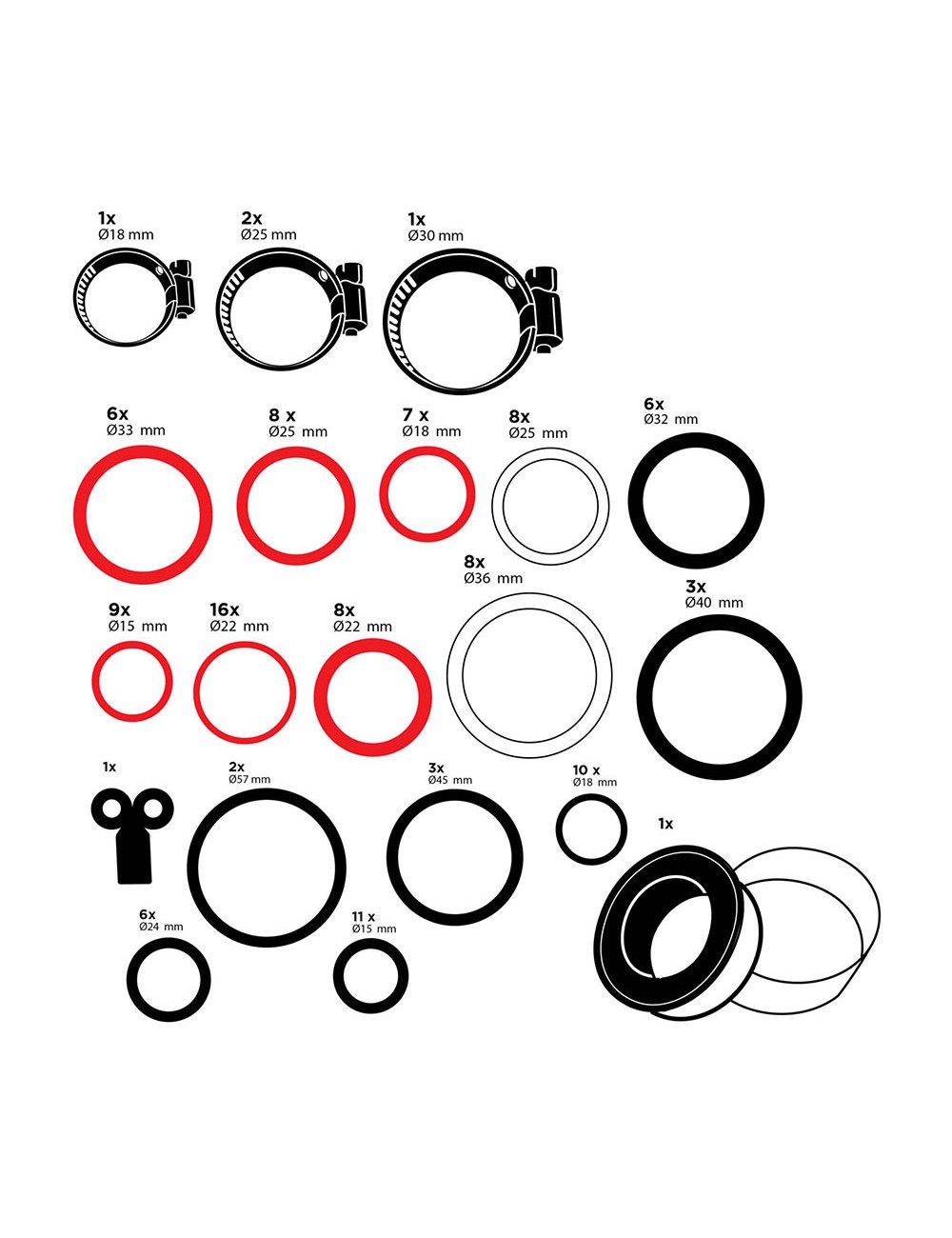 Surtido de juntas, arandelas y abrazaderas, 86 piezas ass black+decker