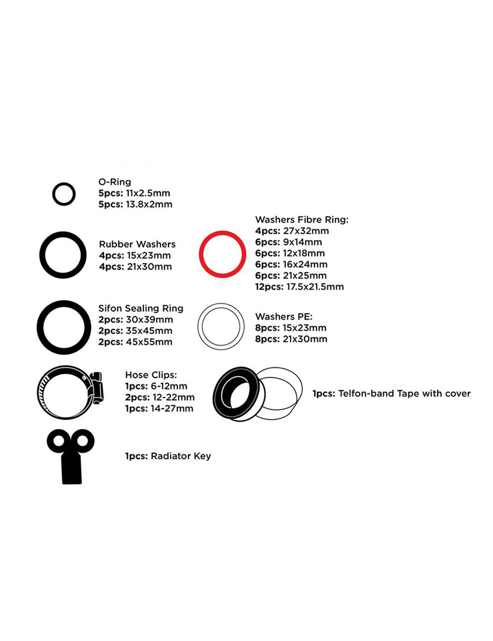 Surtido de juntas, arandelas y abrazaderas, 86 piezas ass black+decker